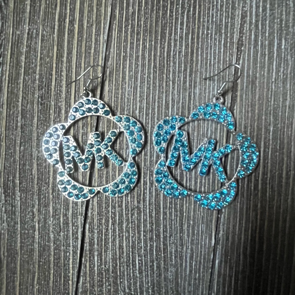 MK Studded Stone Earrings Blue Rhinestones Beachy Mermaid Designer Bling New